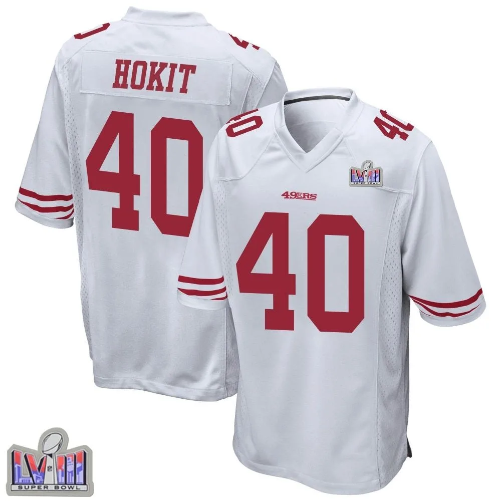Men's San Francisco 49ers Josh Hokit Nike Super Bowl LVIII Patch Game White Jersey Men's San Francisco 49ers Josh Hokit Nike Super Bowl LVIII Patch Game White Jersey