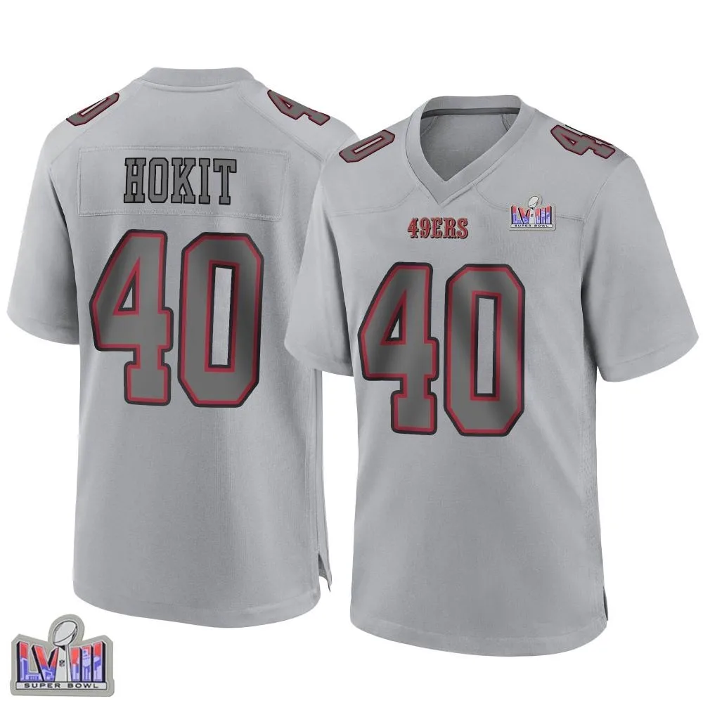 Youth San Francisco 49ers Josh Hokit Nike Atmosphere Fashion Super Bowl LVIII Patch Game Gray Jersey Youth San Francisco 49ers Josh Hokit Nike Atmosphere Fashion Super Bowl LVIII Patch Game Gray Jersey