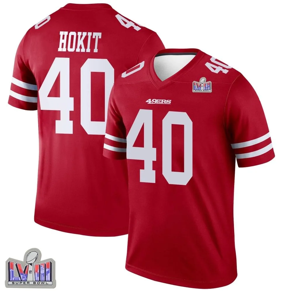 Youth San Francisco 49ers Josh Hokit Nike Super Bowl LVIII Patch Legend Scarlet Jersey Youth San Francisco 49ers Josh Hokit Nike Super Bowl LVIII Patch Legend Scarlet Jersey