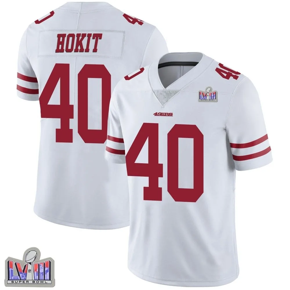Youth San Francisco 49ers Josh Hokit Nike Vapor Untouchable Super Bowl LVIII Patch Limited White Jersey Youth San Francisco 49ers Josh Hokit Nike Vapor Untouchable Super Bowl LVIII Patch Limited White Jersey