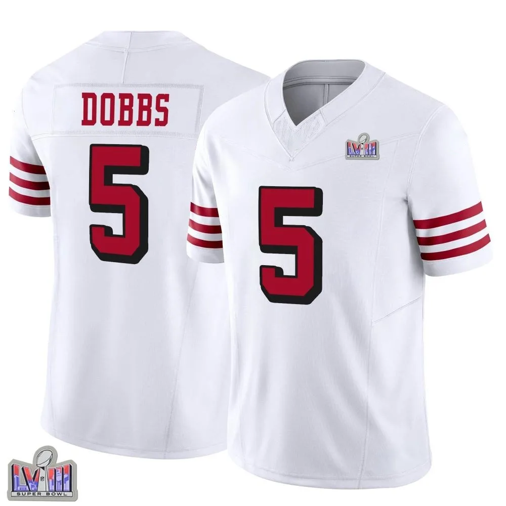 Men's San Francisco 49ers Joshua Dobbs Nike Alternate Vapor F.U.S.E. Super Bowl LVIII Patch Limited White Jersey Men's San Francisco 49ers Joshua Dobbs Nike Alternate Vapor F.U.S.E. Super Bowl LVIII Patch Limited White Jersey