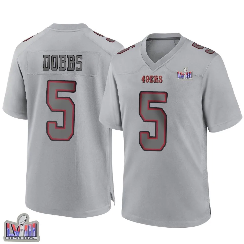 Men's San Francisco 49ers Joshua Dobbs Nike Atmosphere Fashion Super Bowl LVIII Patch Game Gray Jersey Men's San Francisco 49ers Joshua Dobbs Nike Atmosphere Fashion Super Bowl LVIII Patch Game Gray Jersey