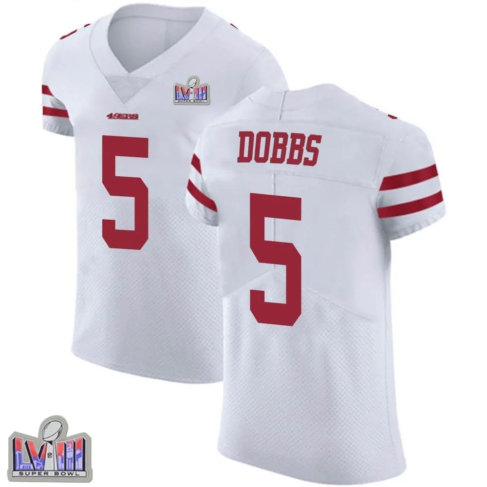 Men's San Francisco 49ers Joshua Dobbs Nike Vapor Untouchable Super Bowl LVIII Patch Elite White Jersey Men's San Francisco 49ers Joshua Dobbs Nike Vapor Untouchable Super Bowl LVIII Patch Elite White Jersey
