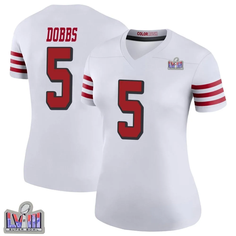 Women's San Francisco 49ers Joshua Dobbs Nike Color Rush Super Bowl LVIII Patch Legend White Jersey Women's San Francisco 49ers Joshua Dobbs Nike Color Rush Super Bowl LVIII Patch Legend White Jersey