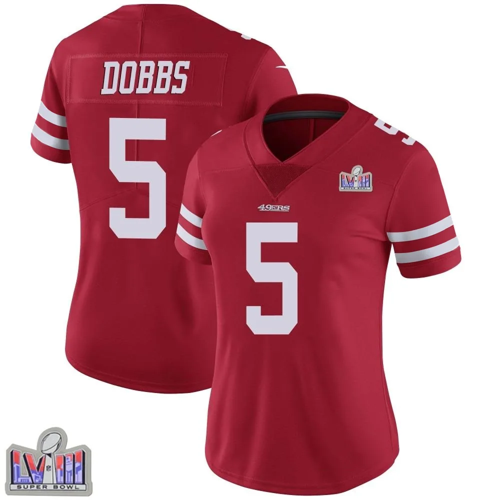 Women's San Francisco 49ers Joshua Dobbs Nike Team Color Vapor Untouchable Super Bowl LVIII Patch Limited Red Jersey Women's San Francisco 49ers Joshua Dobbs Nike Team Color Vapor Untouchable Super Bowl LVIII Patch Limited Red Jersey