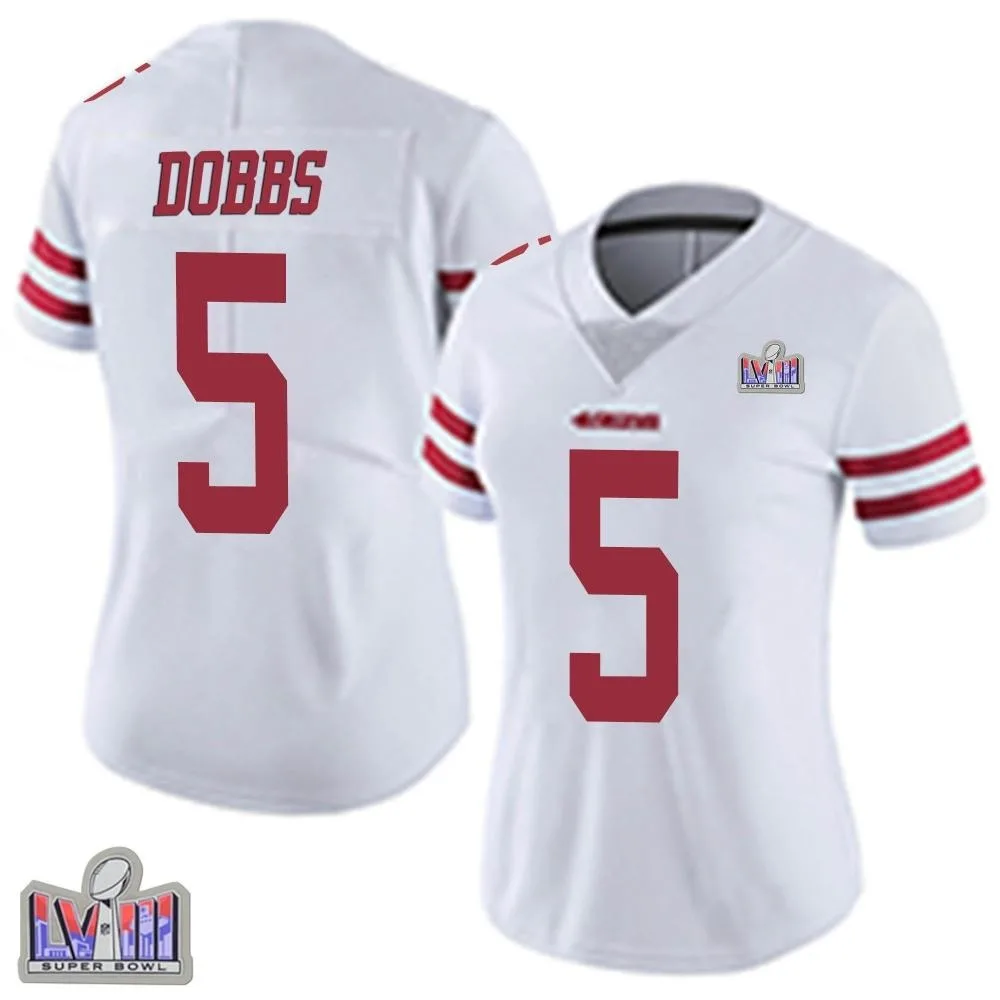 Women's San Francisco 49ers Joshua Dobbs Nike Vapor Untouchable Super Bowl LVIII Patch Limited White Jersey Women's San Francisco 49ers Joshua Dobbs Nike Vapor Untouchable Super Bowl LVIII Patch Limited White Jersey