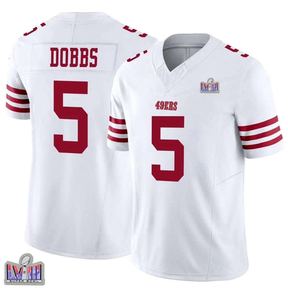 Youth San Francisco 49ers Joshua Dobbs Nike Vapor F.U.S.E. Super Bowl LVIII Patch Limited White Jersey Youth San Francisco 49ers Joshua Dobbs Nike Vapor F.U.S.E. Super Bowl LVIII Patch Limited White Jersey