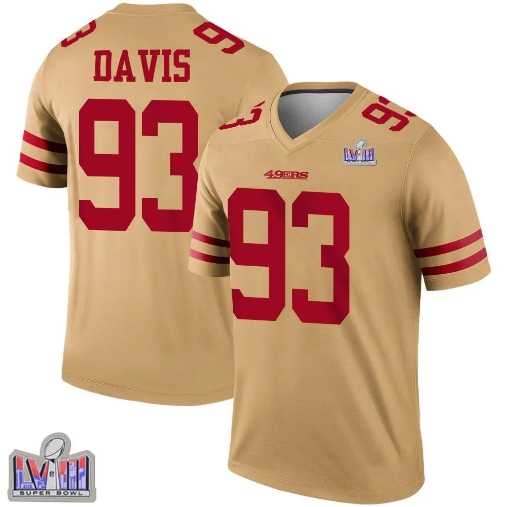 Men's San Francisco 49ers Kalia Davis Nike Inverted Super Bowl LVIII Patch Legend Gold Jersey Men's San Francisco 49ers Kalia Davis Nike Inverted Super Bowl LVIII Patch Legend Gold Jersey