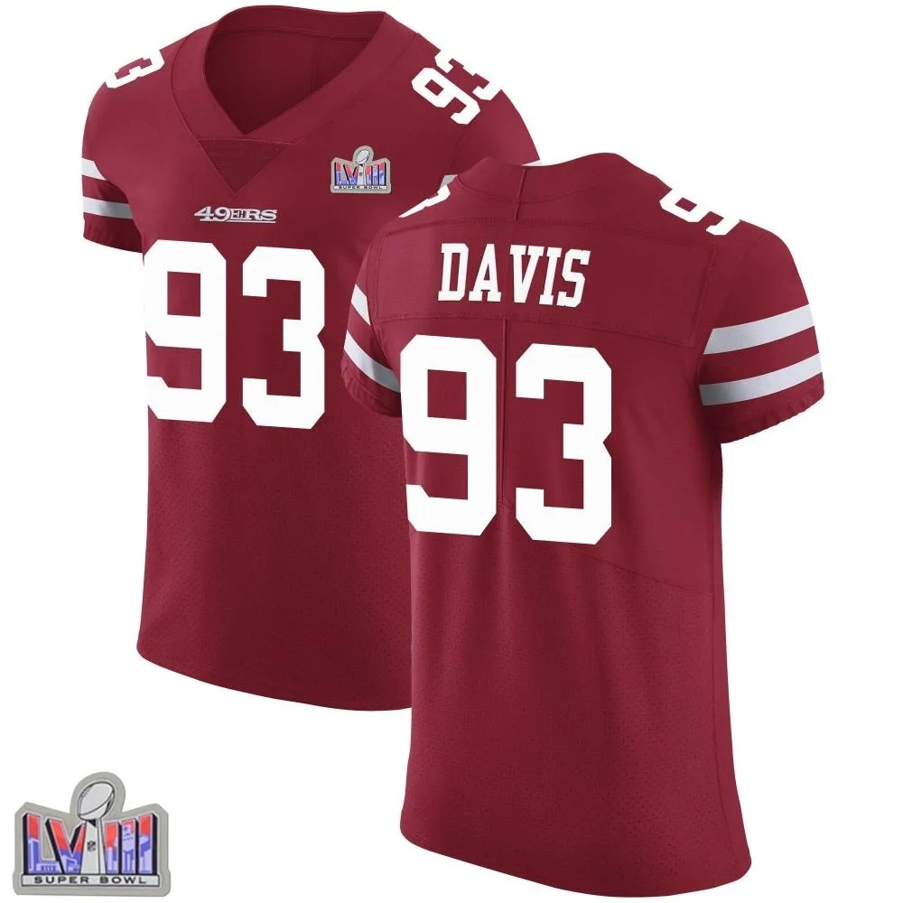 Men's San Francisco 49ers Kalia Davis Nike Team Color Vapor Untouchable Super Bowl LVIII Patch Elite Red Jersey Men's San Francisco 49ers Kalia Davis Nike Team Color Vapor Untouchable Super Bowl LVIII Patch Elite Red Jersey