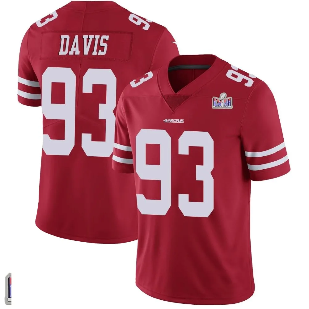 Men's San Francisco 49ers Kalia Davis Nike Team Color Vapor Untouchable Super Bowl LVIII Patch Limited Red Jersey Men's San Francisco 49ers Kalia Davis Nike Team Color Vapor Untouchable Super Bowl LVIII Patch Limited Red Jersey