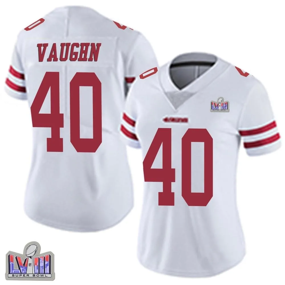 Women's San Francisco 49ers Ke'shawn Vaughn Nike Vapor Untouchable Super Bowl LVIII Patch Limited White Jersey Women's San Francisco 49ers Ke'shawn Vaughn Nike Vapor Untouchable Super Bowl LVIII Patch Limited White Jersey