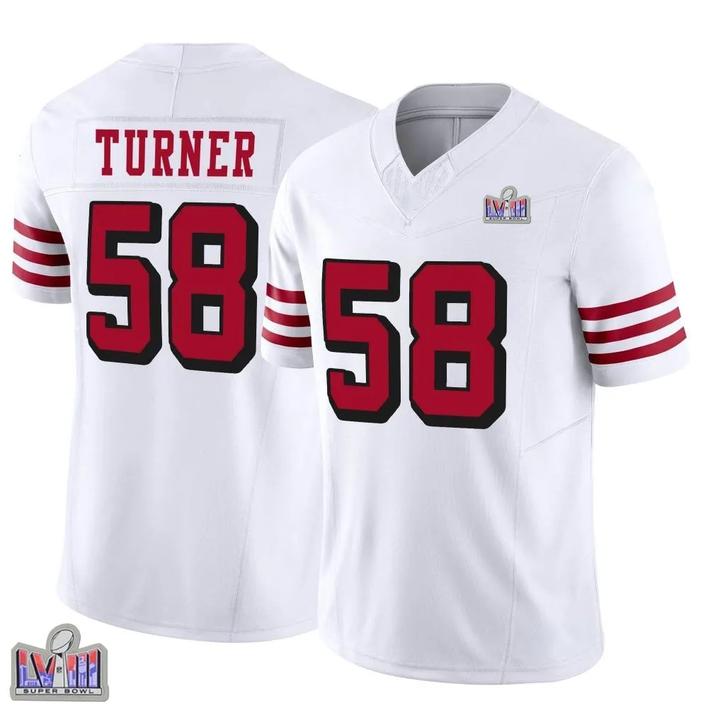 Men's San Francisco 49ers Keena Turner Nike Alternate Vapor F.U.S.E. Super Bowl LVIII Patch Limited White Jersey Men's San Francisco 49ers Keena Turner Nike Alternate Vapor F.U.S.E. Super Bowl LVIII Patch Limited White Jersey