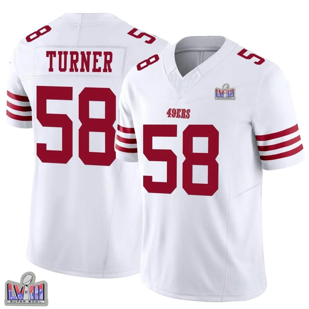 Men's San Francisco 49ers Keena Turner Nike Vapor F.U.S.E. Super Bowl LVIII Patch Limited White Jersey Men's San Francisco 49ers Keena Turner Nike Vapor F.U.S.E. Super Bowl LVIII Patch Limited White Jersey