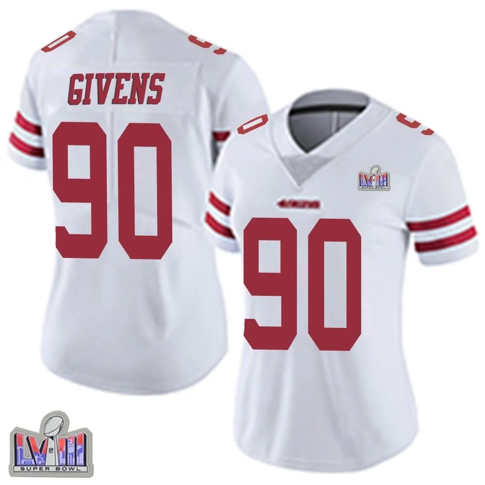 Women's San Francisco 49ers Kevin Givens Nike Vapor Untouchable Super Bowl LVIII Patch Limited White Jersey Women's San Francisco 49ers Kevin Givens Nike Vapor Untouchable Super Bowl LVIII Patch Limited White Jersey