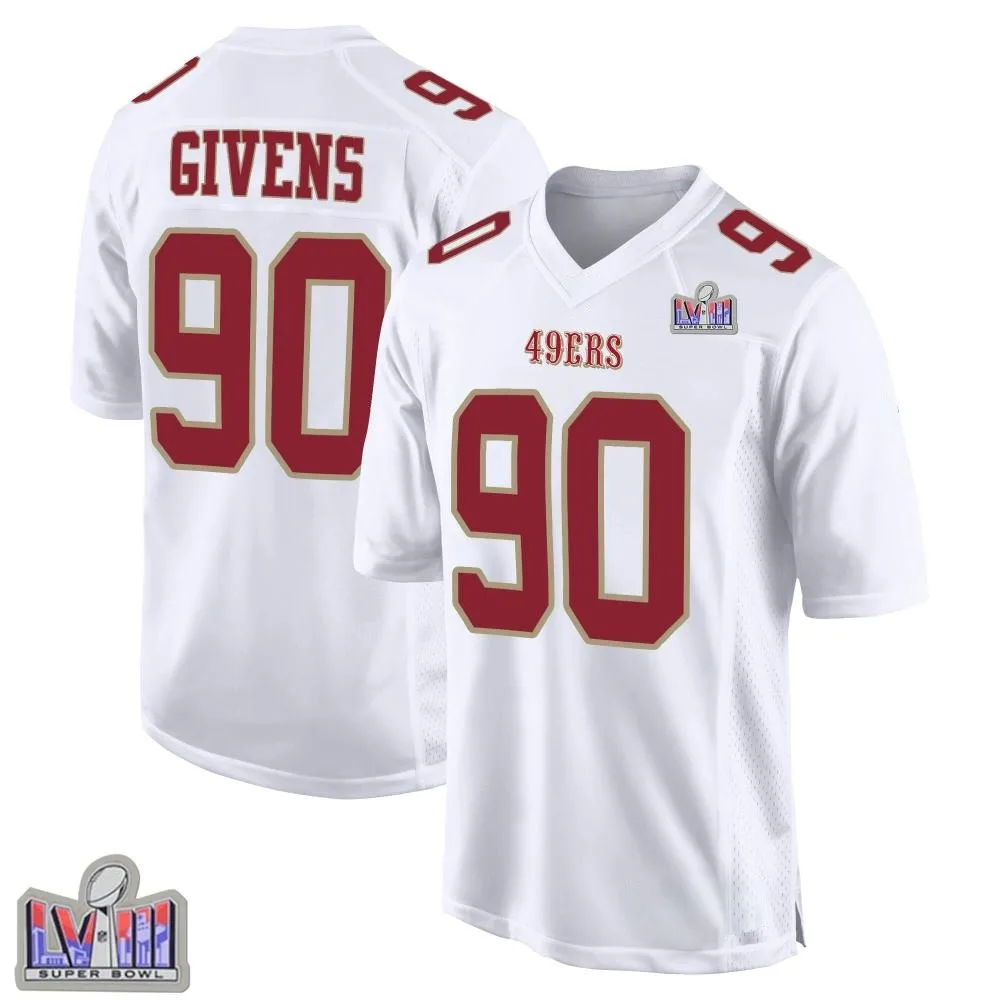 Youth San Francisco 49ers Kevin Givens Nike Fashion Super Bowl LVIII Patch Game White Jersey Youth San Francisco 49ers Kevin Givens Nike Fashion Super Bowl LVIII Patch Game White Jersey