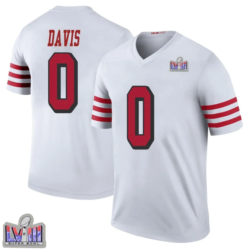 Men's San Francisco 49ers Khalil Davis Nike Color Rush Super Bowl LVIII Patch Legend White Jersey Men's San Francisco 49ers Khalil Davis Nike Color Rush Super Bowl LVIII Patch Legend White Jersey