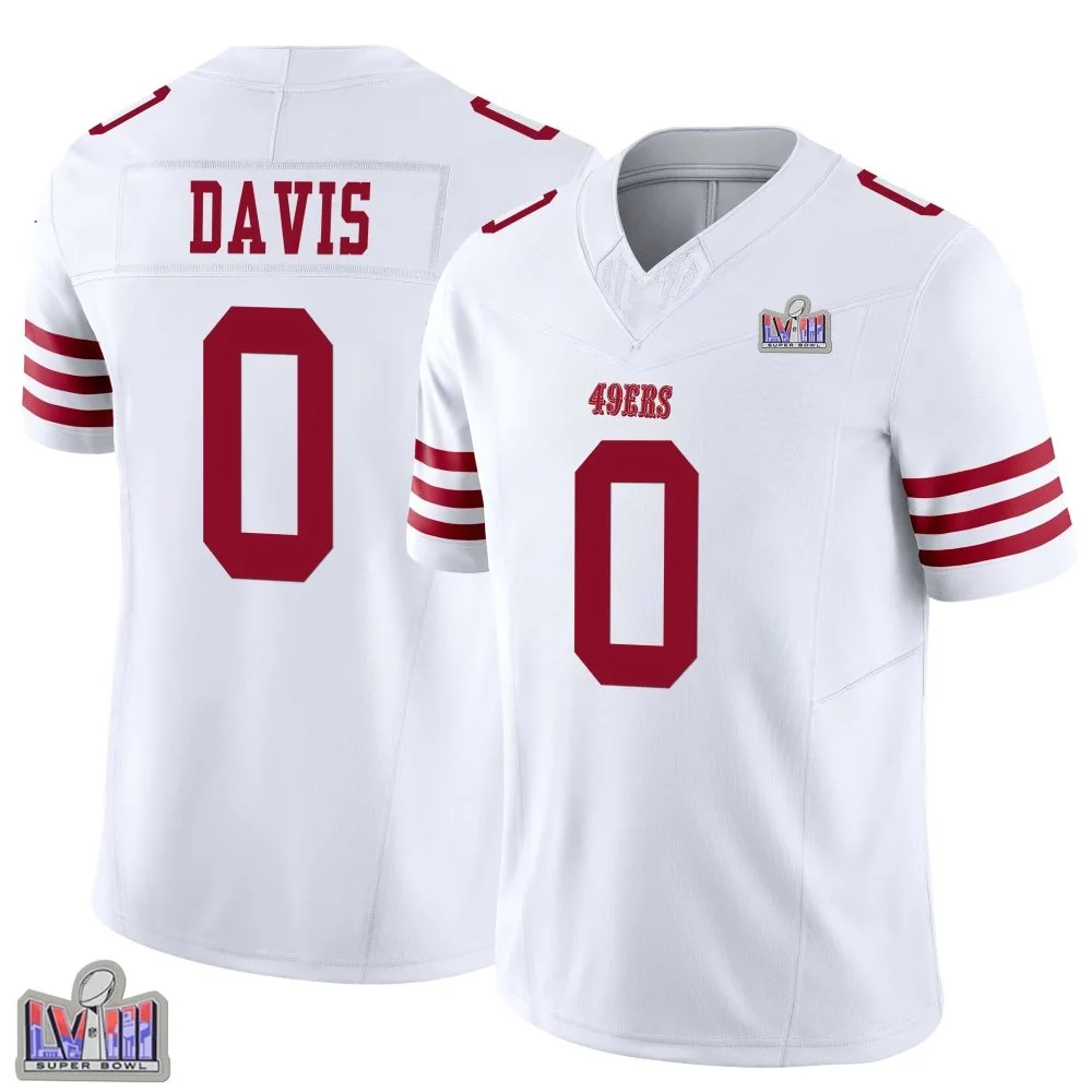 Men's San Francisco 49ers Khalil Davis Nike Vapor F.U.S.E. Super Bowl LVIII Patch Limited White Jersey Men's San Francisco 49ers Khalil Davis Nike Vapor F.U.S.E. Super Bowl LVIII Patch Limited White Jersey