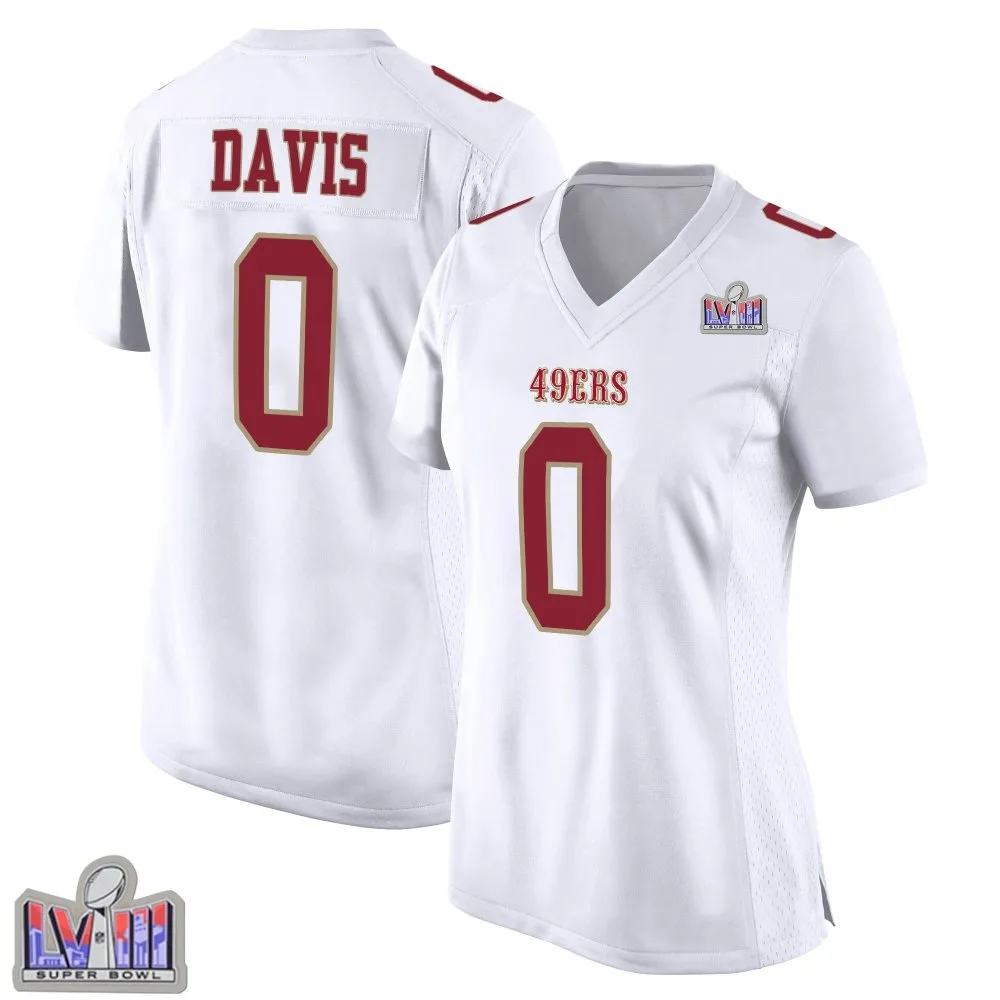 Women's San Francisco 49ers Khalil Davis Nike Fashion Super Bowl LVIII Patch Game White Jersey Women's San Francisco 49ers Khalil Davis Nike Fashion Super Bowl LVIII Patch Game White Jersey