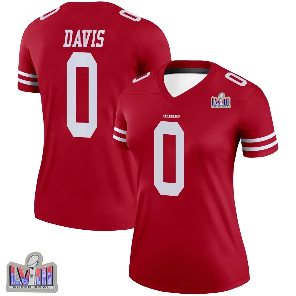 Women's San Francisco 49ers Khalil Davis Nike Super Bowl LVIII Patch Legend Scarlet Jersey Women's San Francisco 49ers Khalil Davis Nike Super Bowl LVIII Patch Legend Scarlet Jersey