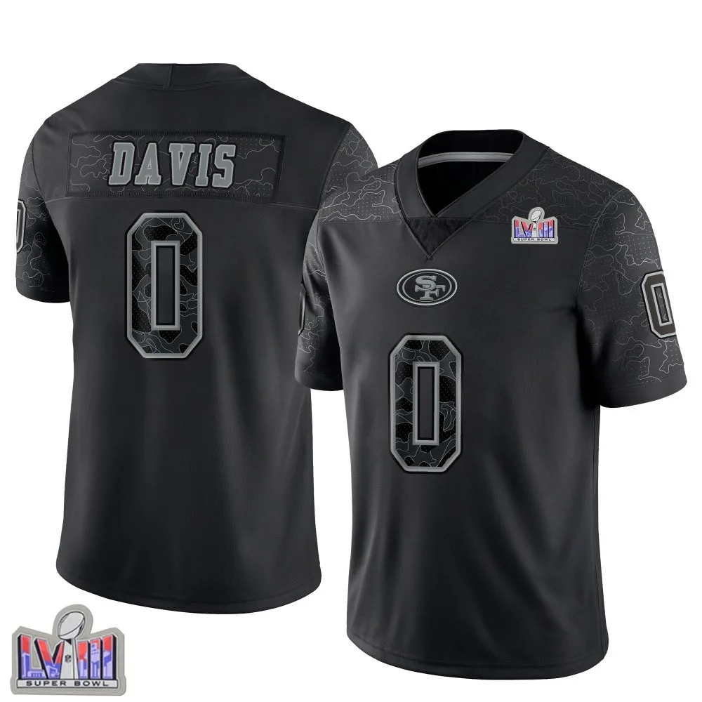 Youth San Francisco 49ers Khalil Davis Nike Reflective Super Bowl LVIII Patch Limited Black Jersey Youth San Francisco 49ers Khalil Davis Nike Reflective Super Bowl LVIII Patch Limited Black Jersey