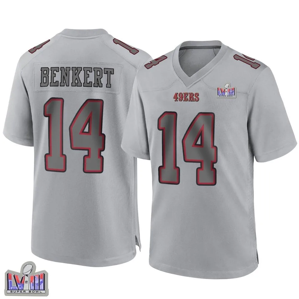 Men's San Francisco 49ers Kurt Benkert Nike Atmosphere Fashion Super Bowl LVIII Patch Game Gray Jersey Men's San Francisco 49ers Kurt Benkert Nike Atmosphere Fashion Super Bowl LVIII Patch Game Gray Jersey