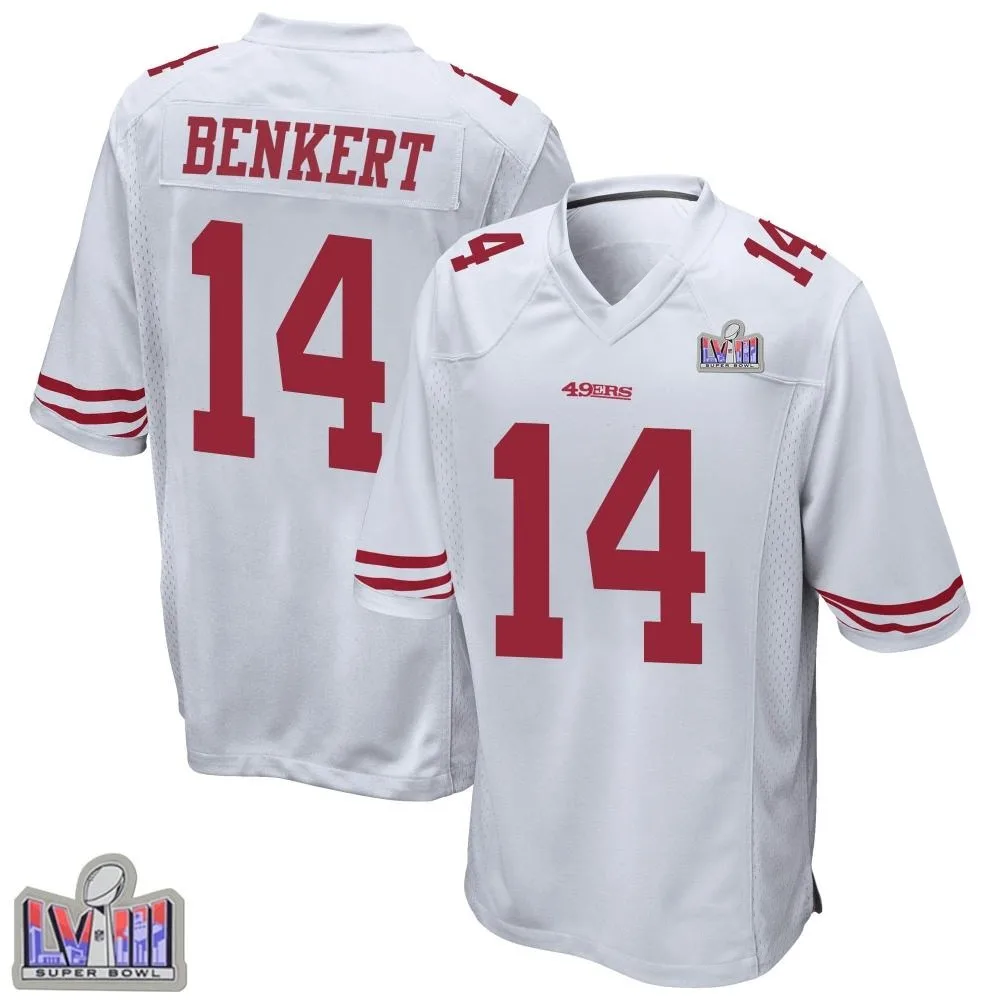 Men's San Francisco 49ers Kurt Benkert Nike Super Bowl LVIII Patch Game White Jersey Men's San Francisco 49ers Kurt Benkert Nike Super Bowl LVIII Patch Game White Jersey