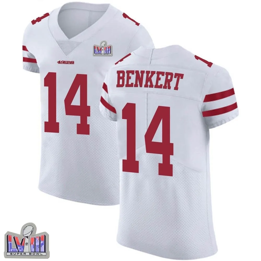 Men's San Francisco 49ers Kurt Benkert Nike Vapor Untouchable Super Bowl LVIII Patch Elite White Jersey Men's San Francisco 49ers Kurt Benkert Nike Vapor Untouchable Super Bowl LVIII Patch Elite White Jersey