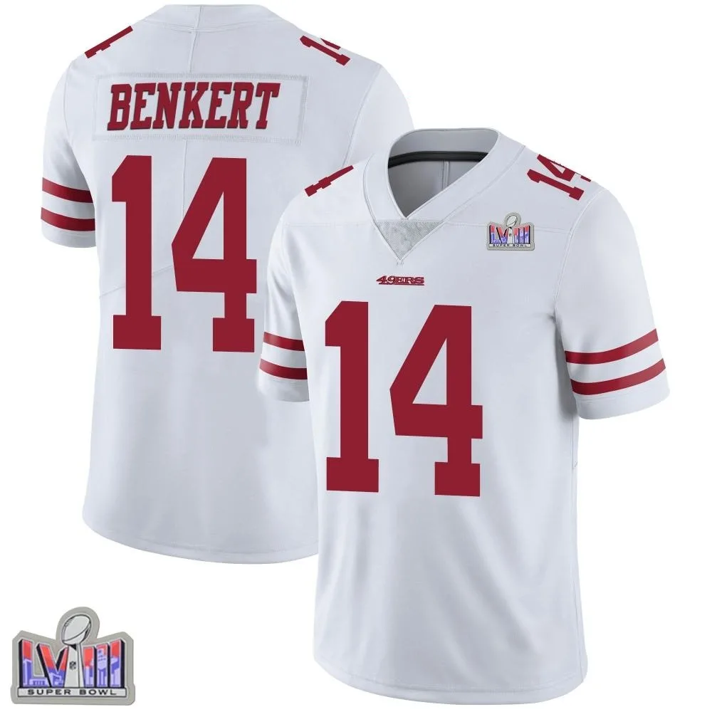Men's San Francisco 49ers Kurt Benkert Nike Vapor Untouchable Super Bowl LVIII Patch Limited White Jersey Men's San Francisco 49ers Kurt Benkert Nike Vapor Untouchable Super Bowl LVIII Patch Limited White Jersey