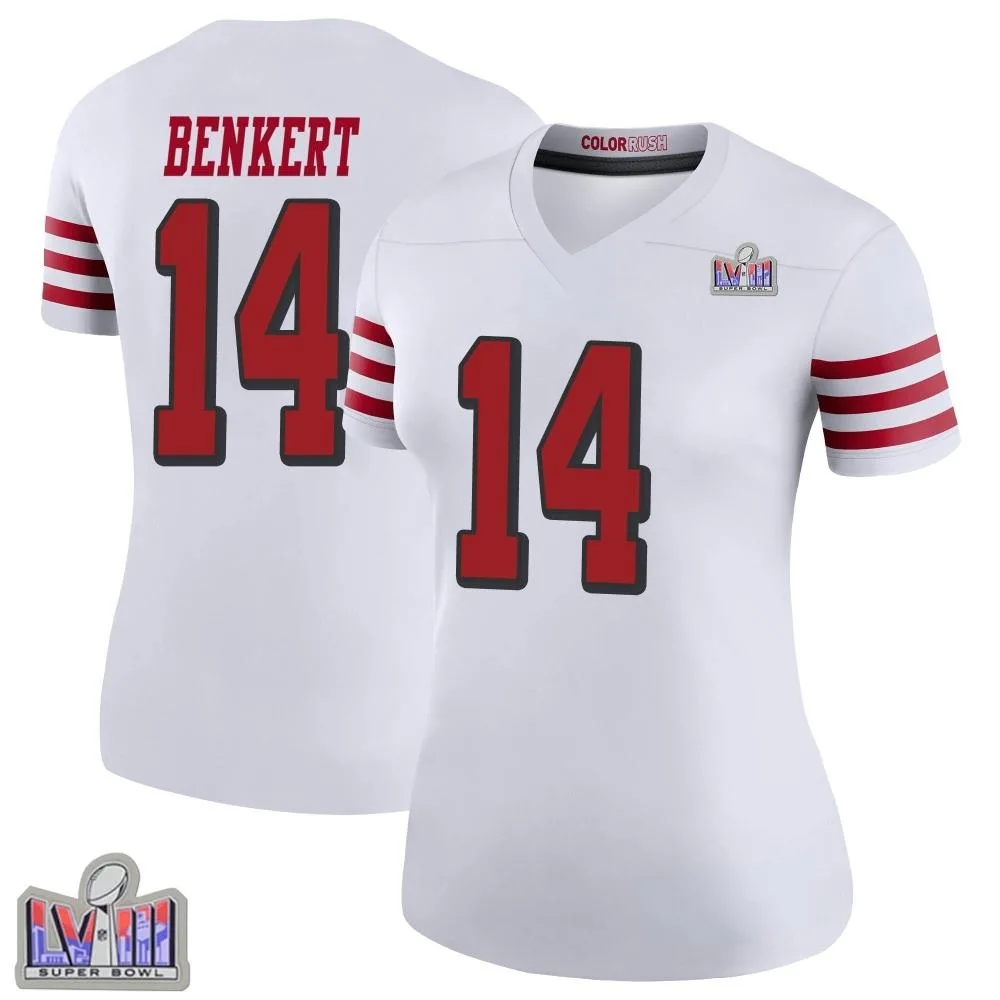 Women's San Francisco 49ers Kurt Benkert Nike Color Rush Super Bowl LVIII Patch Legend White Jersey Women's San Francisco 49ers Kurt Benkert Nike Color Rush Super Bowl LVIII Patch Legend White Jersey