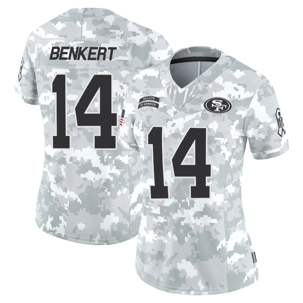 Women's San Francisco 49ers Kurt Benkert Nike Francisco 2024 Salute To Service Limited Arctic Camo Jersey Women's San Francisco 49ers Kurt Benkert Nike Francisco 2024 Salute To Service Limited Arctic Camo Jersey