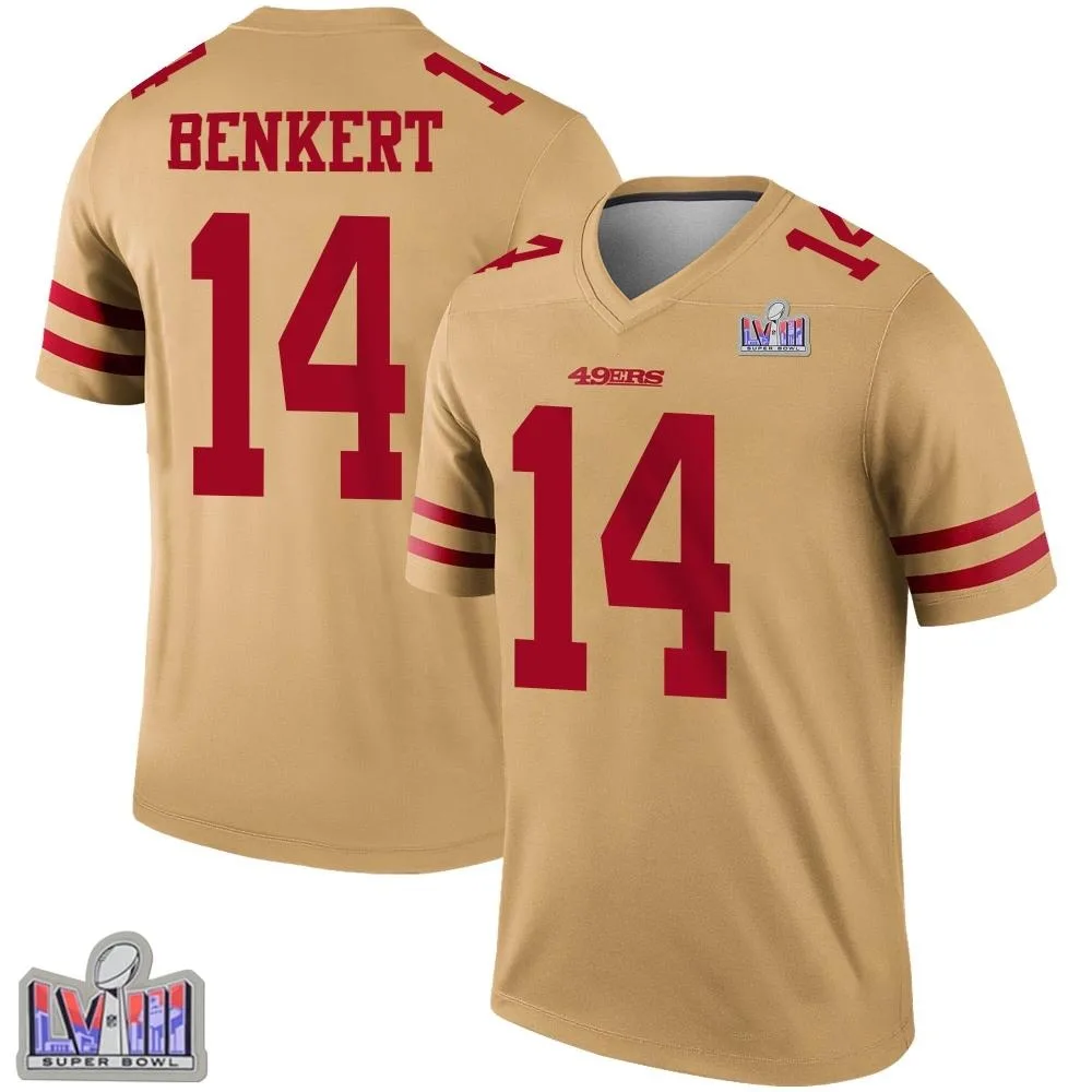 Youth San Francisco 49ers Kurt Benkert Nike Inverted Super Bowl LVIII Patch Legend Gold Jersey Youth San Francisco 49ers Kurt Benkert Nike Inverted Super Bowl LVIII Patch Legend Gold Jersey