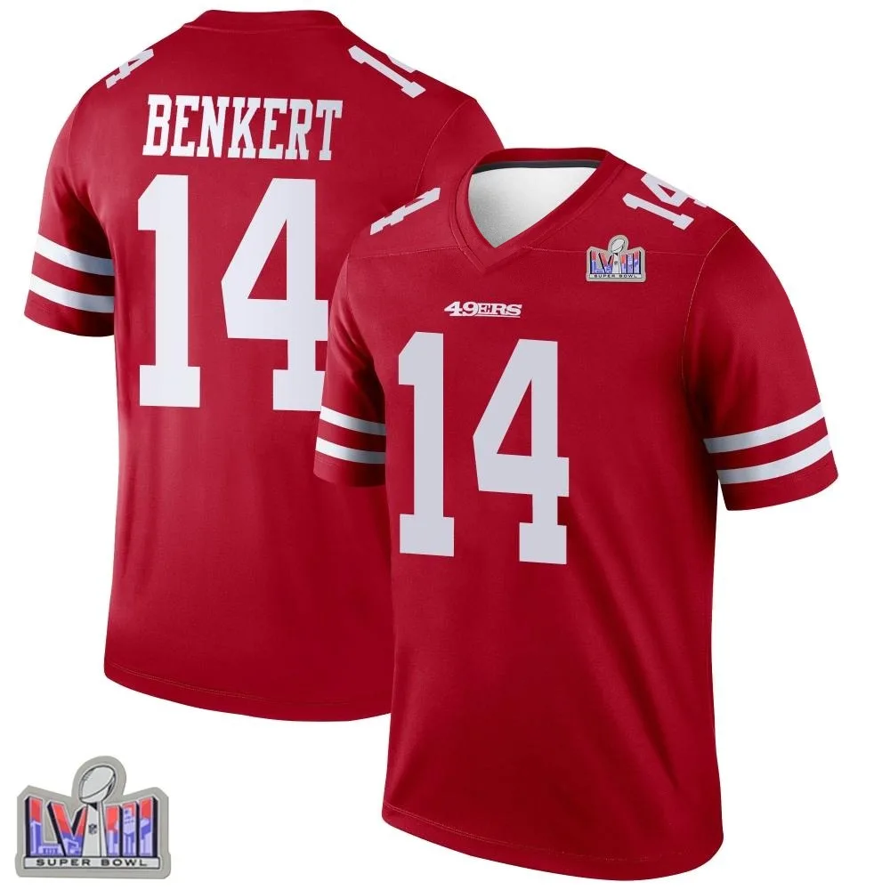 Youth San Francisco 49ers Kurt Benkert Nike Super Bowl LVIII Patch Legend Scarlet Jersey Youth San Francisco 49ers Kurt Benkert Nike Super Bowl LVIII Patch Legend Scarlet Jersey