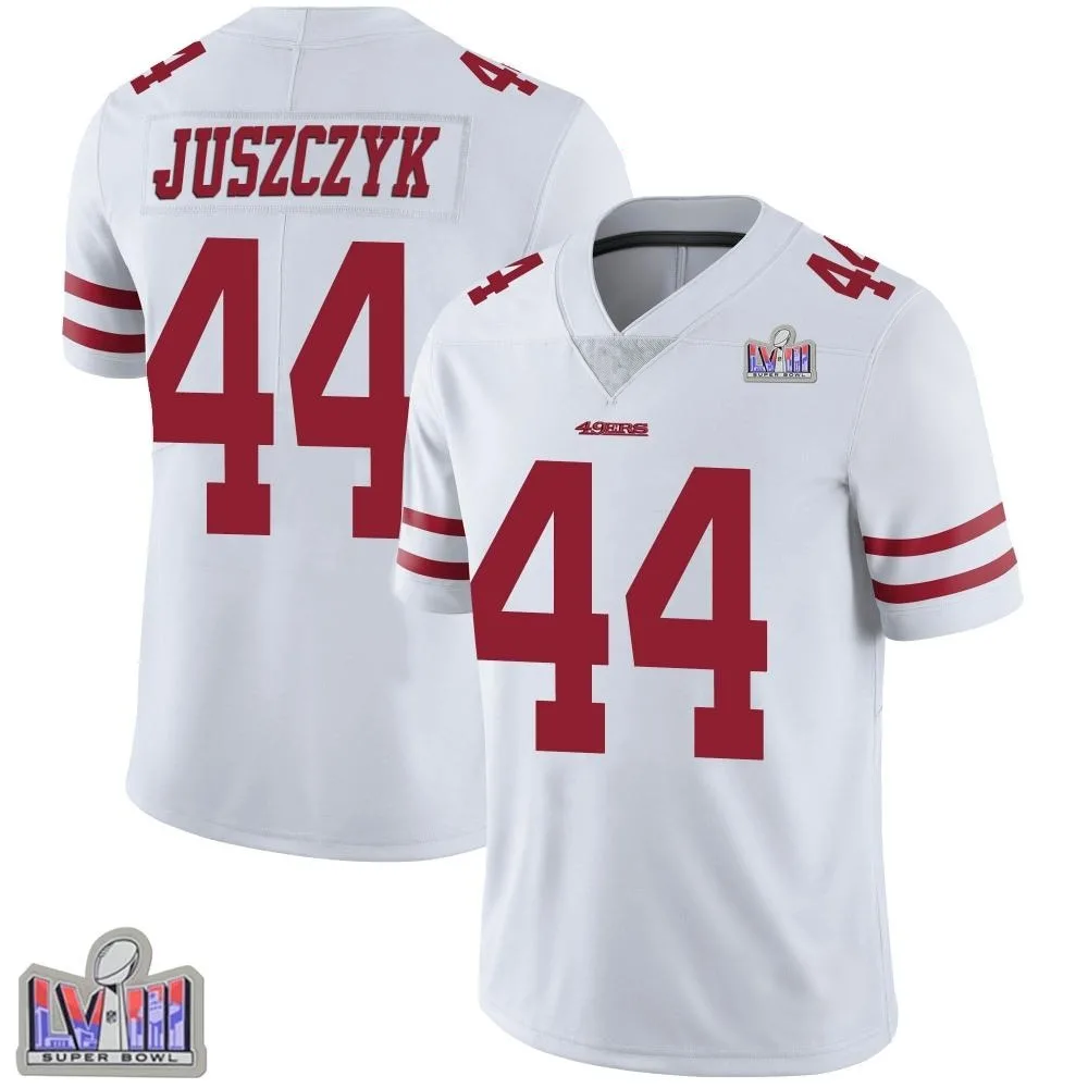 Men's San Francisco 49ers Kyle Juszczyk Nike Vapor Untouchable Super Bowl LVIII Patch Limited White Jersey Men's San Francisco 49ers Kyle Juszczyk Nike Vapor Untouchable Super Bowl LVIII Patch Limited White Jersey