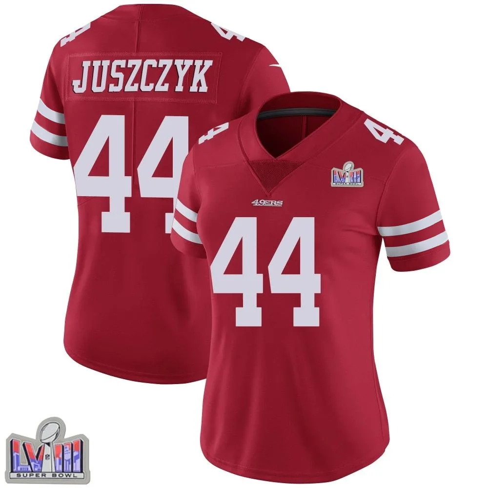 Women's San Francisco 49ers Kyle Juszczyk Nike Team Color Vapor Untouchable Super Bowl LVIII Patch Limited Red Jersey Women's San Francisco 49ers Kyle Juszczyk Nike Team Color Vapor Untouchable Super Bowl LVIII Patch Limited Red Jersey