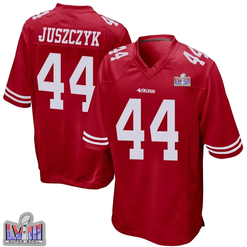 Youth San Francisco 49ers Kyle Juszczyk Nike Team Color Super Bowl LVIII Patch Game Red Jersey Youth San Francisco 49ers Kyle Juszczyk Nike Team Color Super Bowl LVIII Patch Game Red Jersey