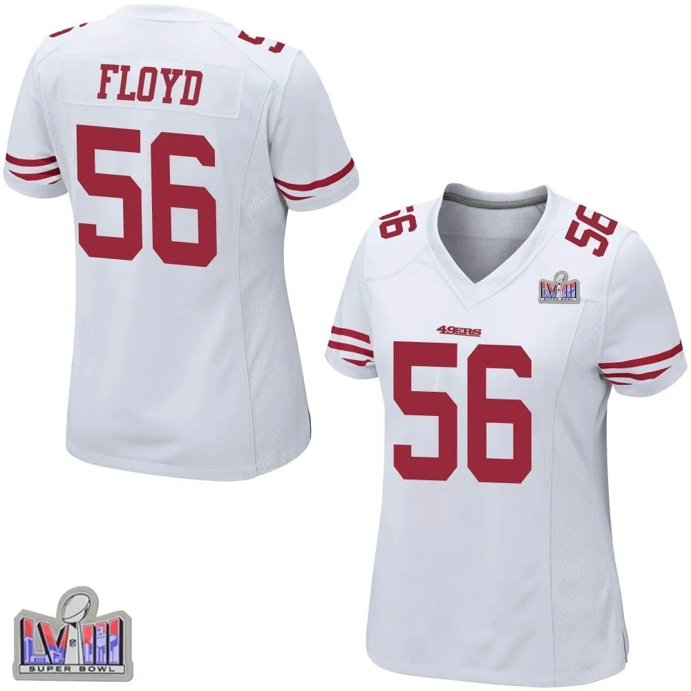 Women's San Francisco 49ers Leonard Floyd Nike Super Bowl LVIII Patch Game White Jersey Women's San Francisco 49ers Leonard Floyd Nike Super Bowl LVIII Patch Game White Jersey