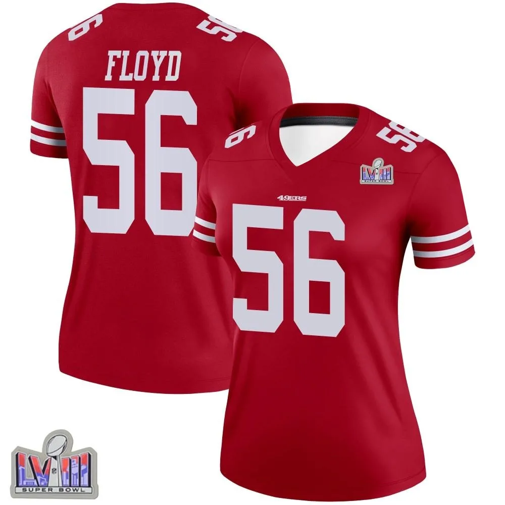 Women's San Francisco 49ers Leonard Floyd Nike Super Bowl LVIII Patch Legend Scarlet Jersey Women's San Francisco 49ers Leonard Floyd Nike Super Bowl LVIII Patch Legend Scarlet Jersey