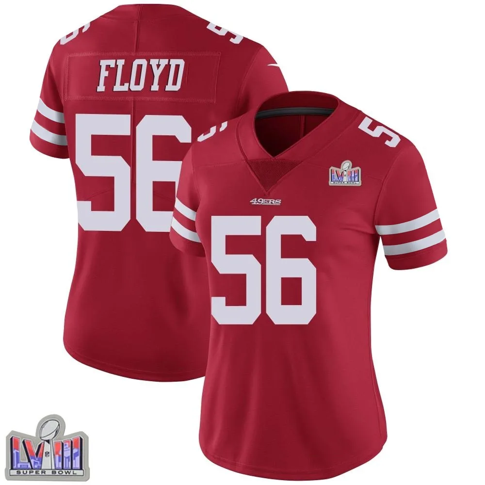 Women's San Francisco 49ers Leonard Floyd Nike Team Color Vapor Untouchable Super Bowl LVIII Patch Limited Red Jersey Women's San Francisco 49ers Leonard Floyd Nike Team Color Vapor Untouchable Super Bowl LVIII Patch Limited Red Jersey