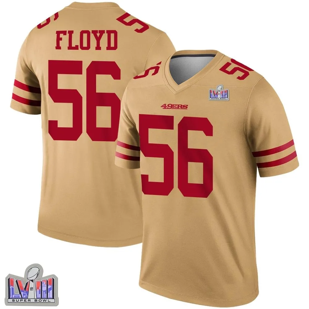 Youth San Francisco 49ers Leonard Floyd Nike Inverted Super Bowl LVIII Patch Legend Gold Jersey Youth San Francisco 49ers Leonard Floyd Nike Inverted Super Bowl LVIII Patch Legend Gold Jersey