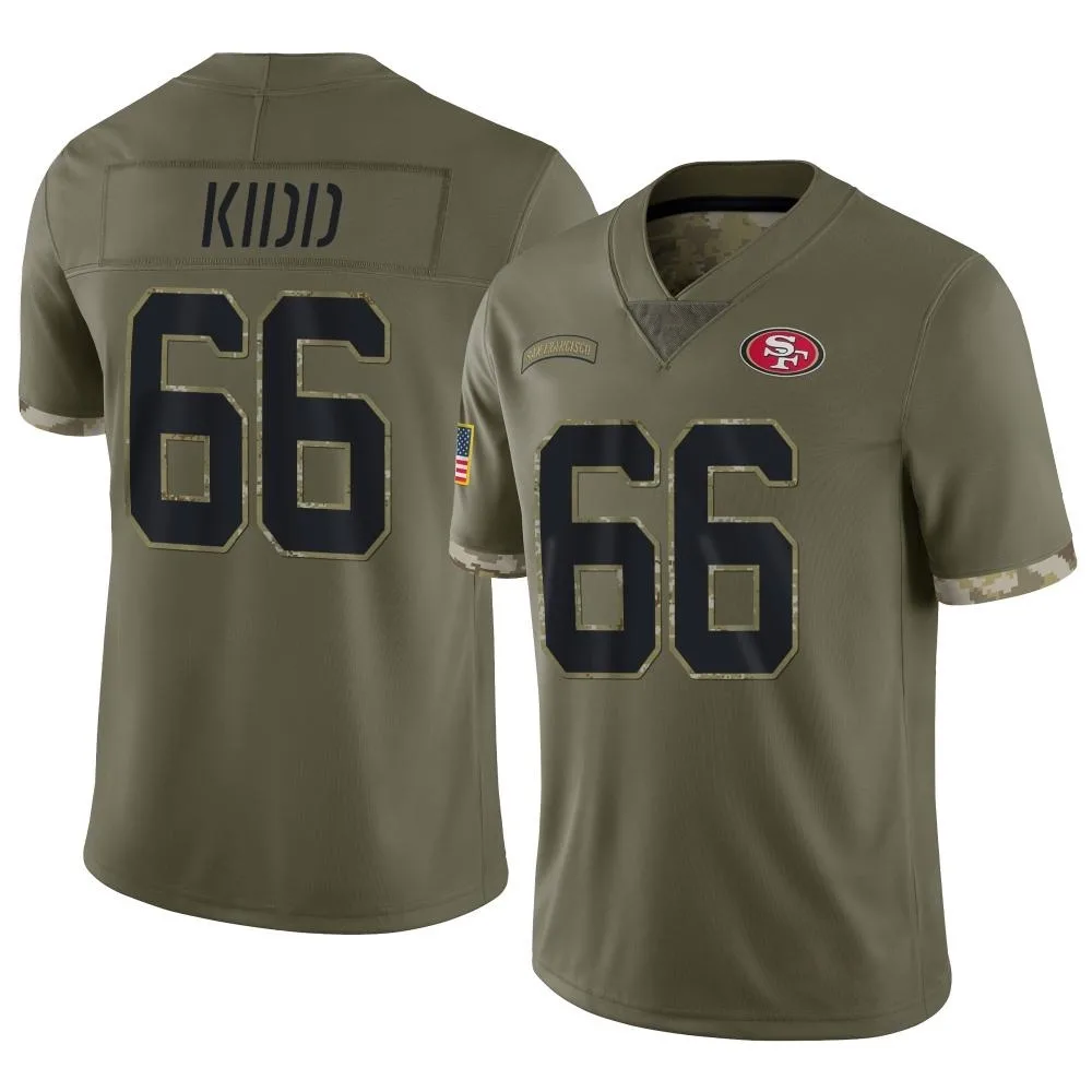 Men's San Francisco 49ers Lewis Kidd Nike 2022 Salute To Service Limited Olive Jersey Men's San Francisco 49ers Lewis Kidd Nike 2022 Salute To Service Limited Olive Jersey