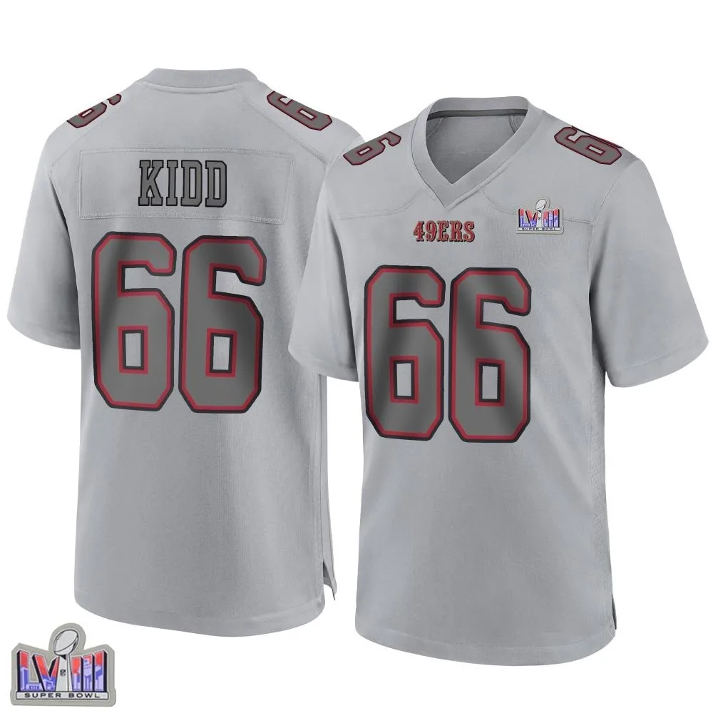 Youth San Francisco 49ers Lewis Kidd Nike Atmosphere Fashion Super Bowl LVIII Patch Game Gray Jersey Youth San Francisco 49ers Lewis Kidd Nike Atmosphere Fashion Super Bowl LVIII Patch Game Gray Jersey