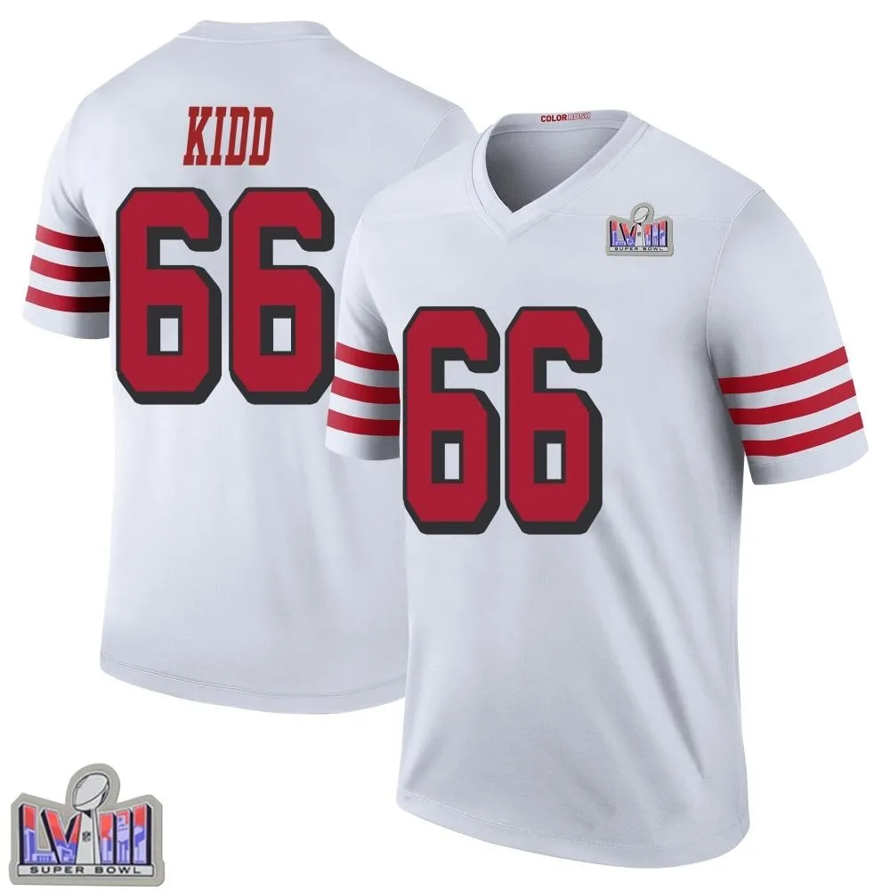 Youth San Francisco 49ers Lewis Kidd Nike Color Rush Super Bowl LVIII Patch Legend White Jersey Youth San Francisco 49ers Lewis Kidd Nike Color Rush Super Bowl LVIII Patch Legend White Jersey