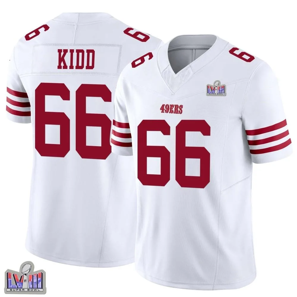 Youth San Francisco 49ers Lewis Kidd Nike Vapor F.U.S.E. Super Bowl LVIII Patch Limited White Jersey Youth San Francisco 49ers Lewis Kidd Nike Vapor F.U.S.E. Super Bowl LVIII Patch Limited White Jersey