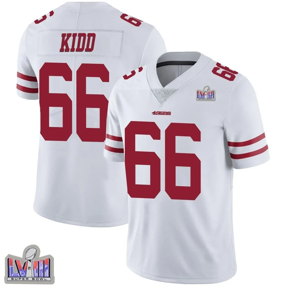 Youth San Francisco 49ers Lewis Kidd Nike Vapor Untouchable Super Bowl LVIII Patch Limited White Jersey Youth San Francisco 49ers Lewis Kidd Nike Vapor Untouchable Super Bowl LVIII Patch Limited White Jersey