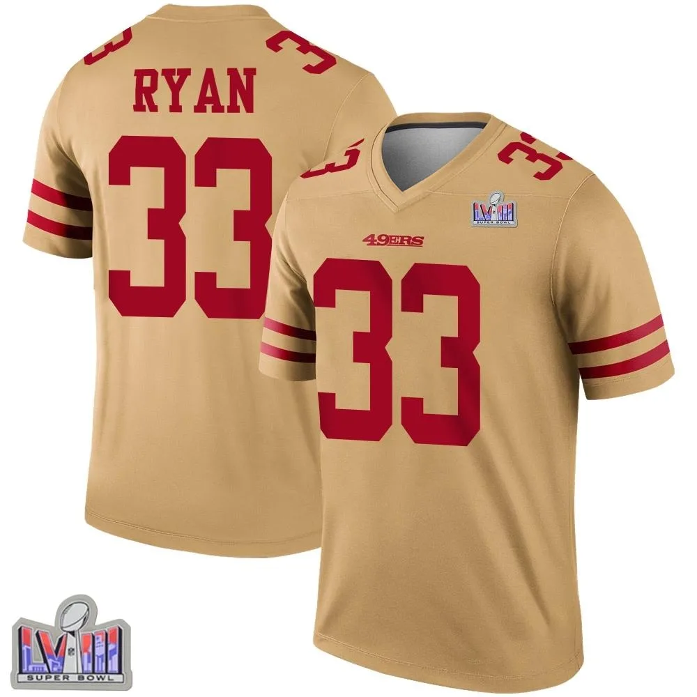 Men's San Francisco 49ers Logan Ryan Nike Inverted Super Bowl LVIII Patch Legend Gold Jersey Men's San Francisco 49ers Logan Ryan Nike Inverted Super Bowl LVIII Patch Legend Gold Jersey