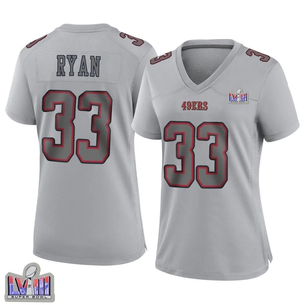 Women's San Francisco 49ers Logan Ryan Nike Atmosphere Fashion Super Bowl LVIII Patch Game Gray Jersey Women's San Francisco 49ers Logan Ryan Nike Atmosphere Fashion Super Bowl LVIII Patch Game Gray Jersey