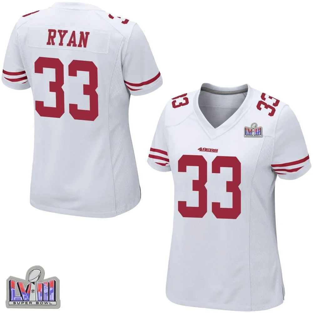 Women's San Francisco 49ers Logan Ryan Nike Super Bowl LVIII Patch Game White Jersey Women's San Francisco 49ers Logan Ryan Nike Super Bowl LVIII Patch Game White Jersey