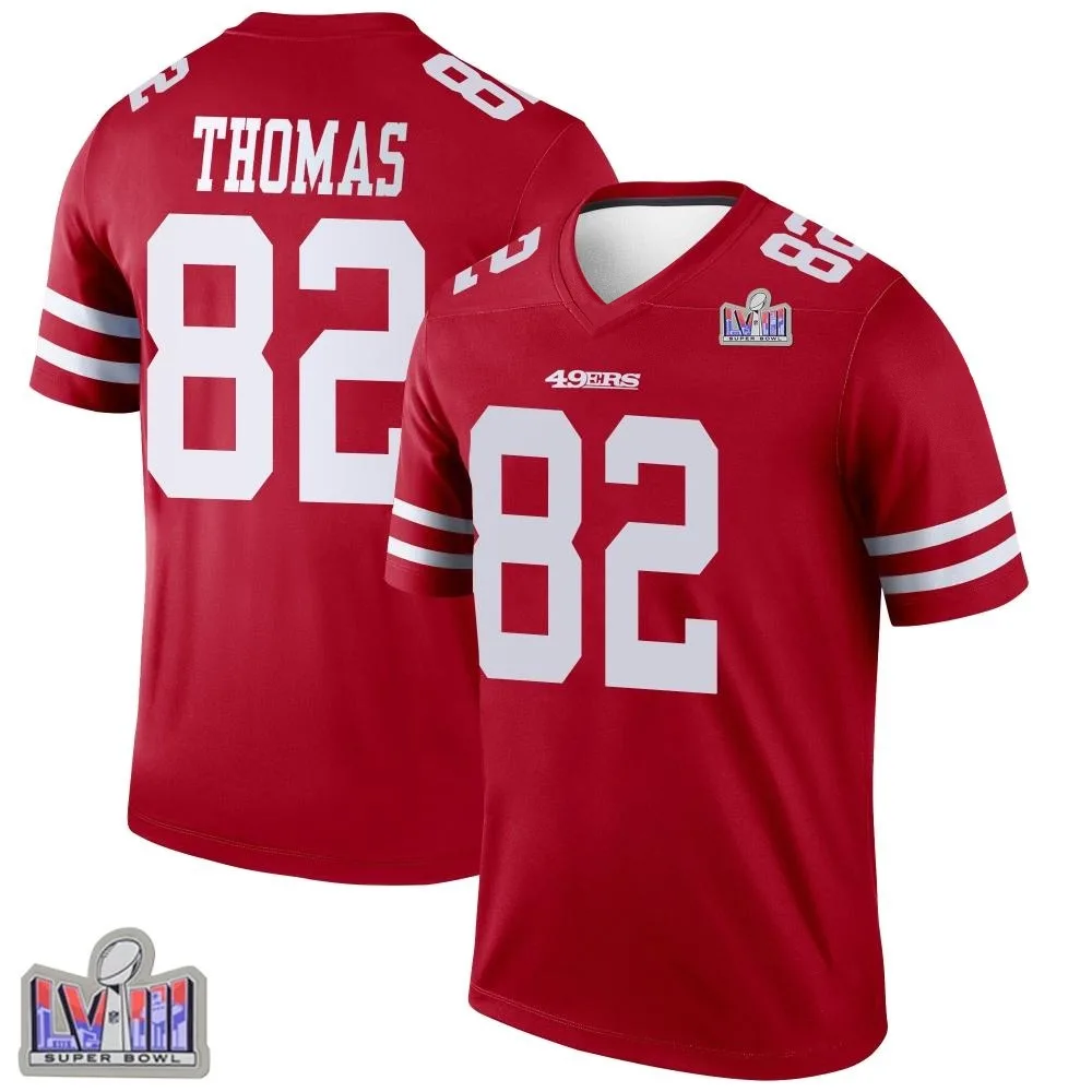 Men's San Francisco 49ers Logan Thomas Nike Super Bowl LVIII Patch Legend Scarlet Jersey Men's San Francisco 49ers Logan Thomas Nike Super Bowl LVIII Patch Legend Scarlet Jersey