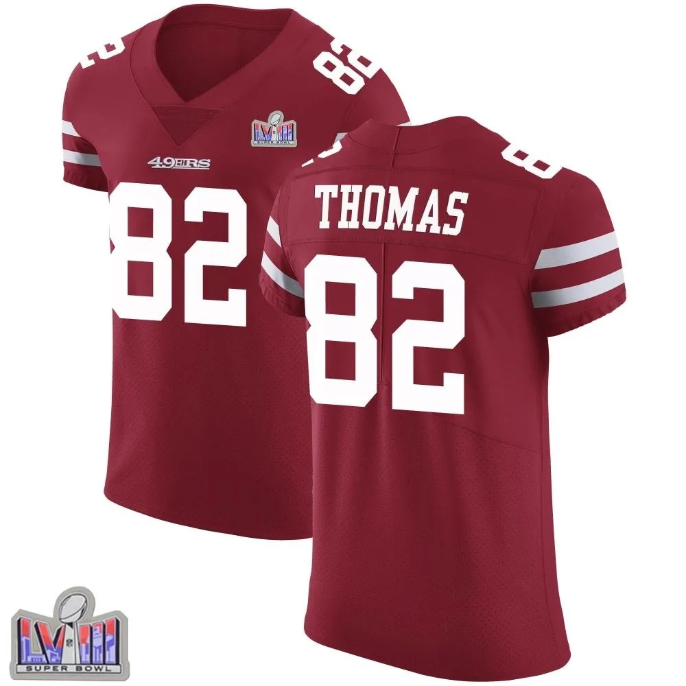 Men's San Francisco 49ers Logan Thomas Nike Team Color Vapor Untouchable Super Bowl LVIII Patch Elite Red Jersey Men's San Francisco 49ers Logan Thomas Nike Team Color Vapor Untouchable Super Bowl LVIII Patch Elite Red Jersey
