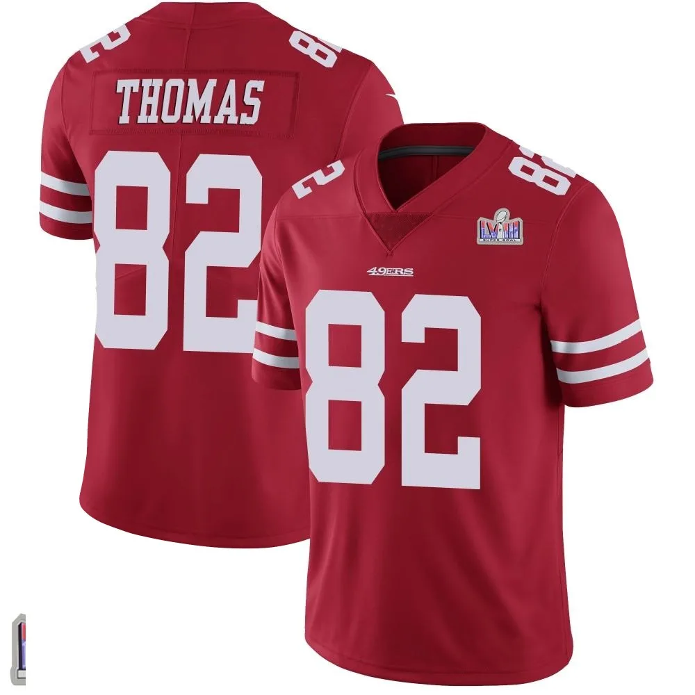 Men's San Francisco 49ers Logan Thomas Nike Team Color Vapor Untouchable Super Bowl LVIII Patch Limited Red Jersey Men's San Francisco 49ers Logan Thomas Nike Team Color Vapor Untouchable Super Bowl LVIII Patch Limited Red Jersey